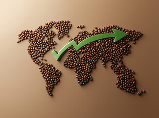 coffee beans world map with arrow