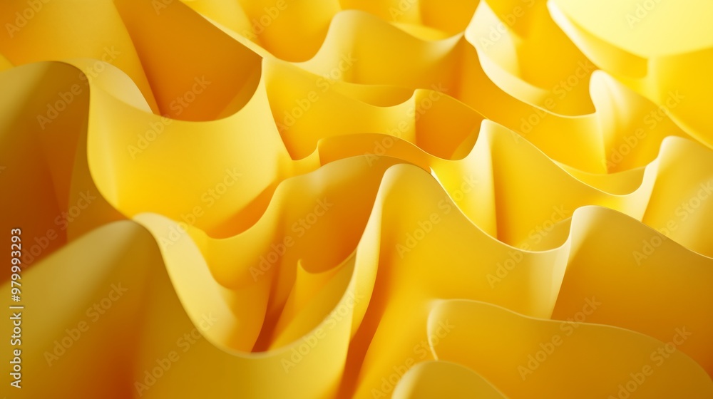 Poster a bright yellow background features a complex paper maze with intricate folds and shadows.
