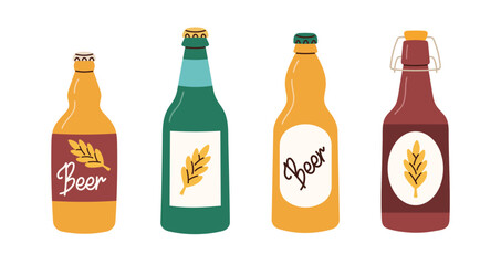 A set of beer bottles on a white background