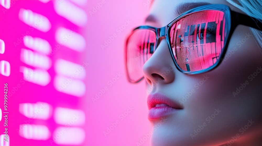 Sticker A woman wearing sunglasses with a pink background, AI