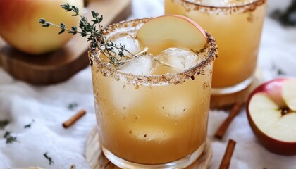 Thyme and fall spice apple cider margaritas perfect for fall or winter cocktails