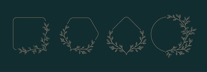 Collection of luxury frames, borders and corners. Hand drawn botanical floral elements in line art and silhouette style. Good for greeting cards, invitations, menu, certificates and graphic design.