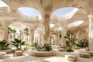 Nature inspired organic resort architecture embracing parametric design for harmony and balance