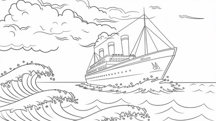 steamship outline coloring book page line art drawing