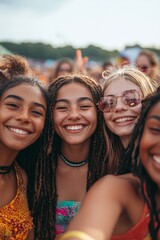 Fototapeta premium Group of Multiracial Friends Taking a Selfie at an Outdoor Festival
