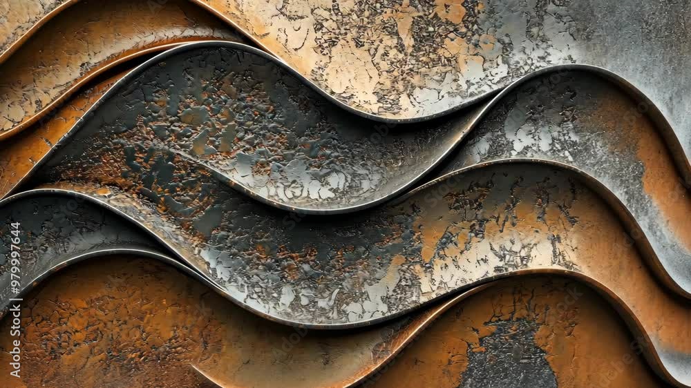 Poster waves of textured metal with rust and patina patterns captured in industrial style