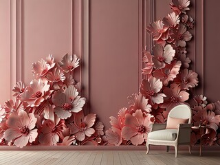 3d pink abstract background, pink Floral Ornament Wall Texture.,3d Floral patterns background