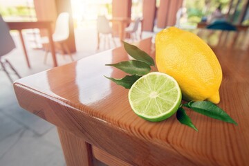 Fresh ripe juicy lemon fruit with leaves