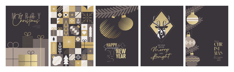 Christmas and New Year Greeting Cards. Vector illustration concepts for background, greeting card, party invitation card, website banner, social media banner, marketing material.