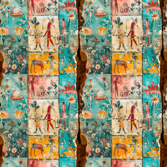 Ancient rock painting. Seamless pattern.