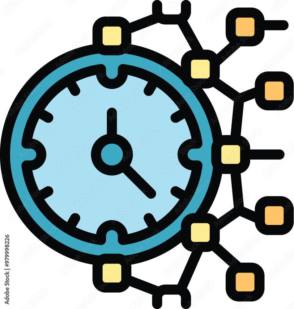 Poster clock connecting with a network symbolizing the concept of time management