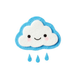 A cute and cheerful cloud character with a smiling face and raindrops, perfect for children's themes and playful designs., isolated on a transparent background.