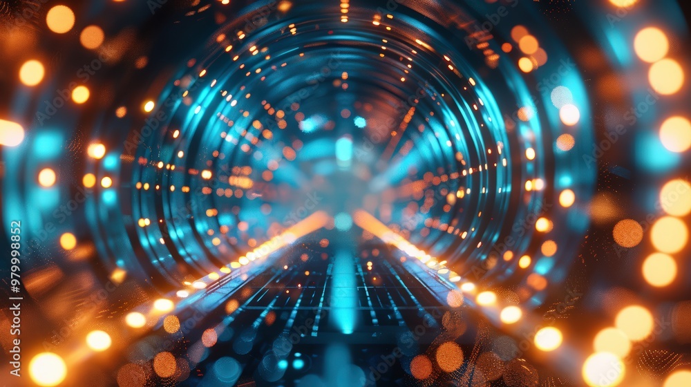 Aufkleber futuristic cyber tunnel illuminated with glowing lights and data flow