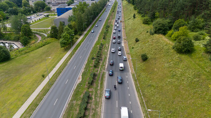 Aerial View of Busy Highway with Lush Greenery