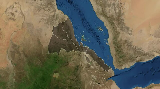 Zoom from Earth to Eritrea. (with Provinces) World map animation with highlighted borders of countries. Images from NASA
