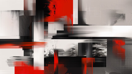 A visually striking abstract piece that blends geometric shapes with organic, brushstroke elements.