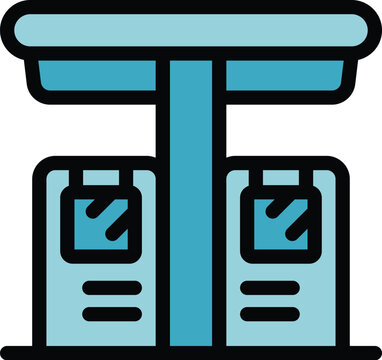 recommend clip art: Simple outline icon of a gas station representing a place to refuel vehicles
