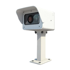 High-quality surveillance camera mounted on a pedestal, designed for security and monitoring in urban environments., isolated on a transparent background.