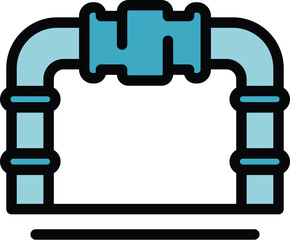Plumbing water pipeline with tap connecting pipes icon, outline style