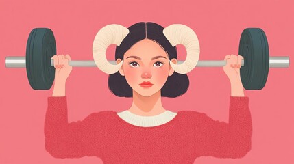 Obraz premium Strong-willed Aries woman lifting weights, representing her determination and physical strength