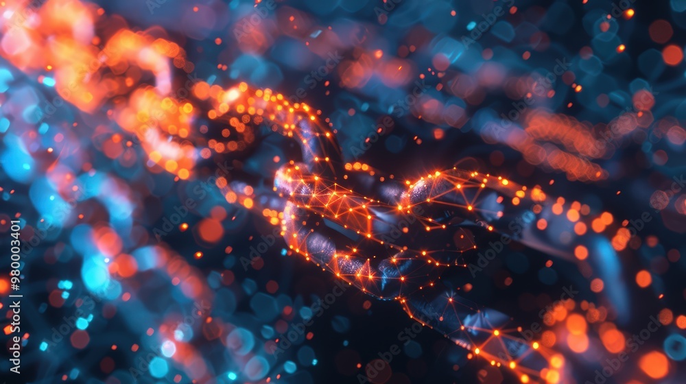 Aufkleber abstract glowing blockchain chain link with digital circuitry in the backdrop, illustrating cyber se