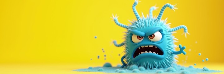 Obraz premium A playful and colorful cartoon character resembling a virus, exuding a mischievous yet angry vibe, perfect for educational or health-related projects.