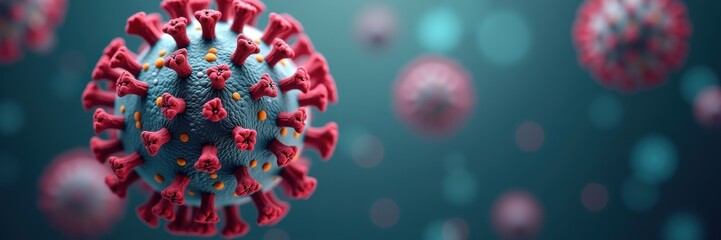 A detailed 3D rendering of a virus, showcasing its structure and characteristics. Ideal for health, science, and educational content.