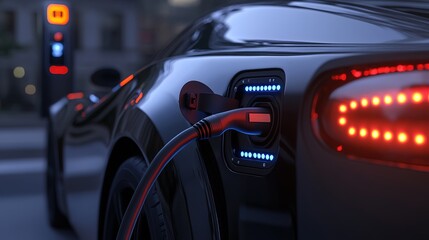 A detailed view of the charging process for an electric vehicle with LED indicators