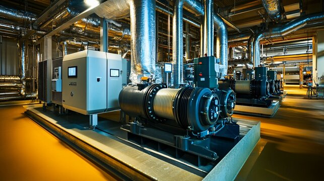 Industrial Machinery and Piping System in a Large Facility