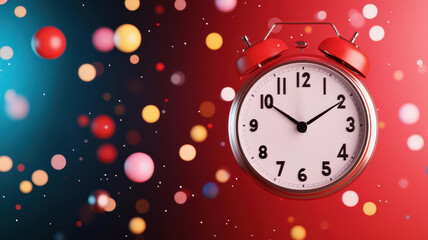 Quantum dynamics, vibrant particles, digital clock, futuristic style