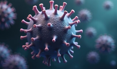 Fototapeta premium Vibrant close-up of a virus, emphasizing its structure and detail. Ideal for healthcare, science, and educational materials related to virology and infectious diseases.