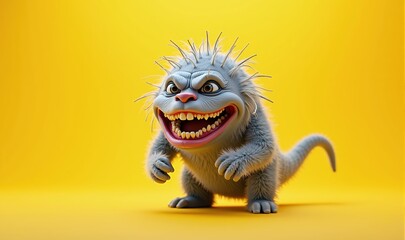 A lively and humorous animated creature with spiky fur and an exaggerated grin, perfect for children's content, gaming, and marketing materials.