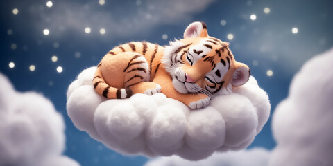 Little cartoon tiger sleeping on a cloud decoration