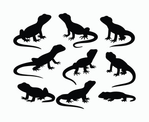 Lizard silhouette EPS vector animal art illustration template on a white background