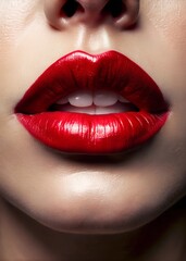 close up red lips of woman