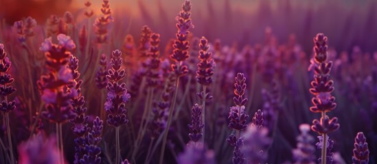Naklejka premium Natural Purple Violet Lavender Field Close Up