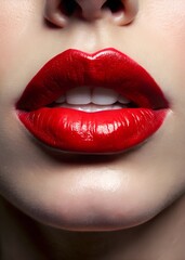 Obraz premium red close up lips of woman