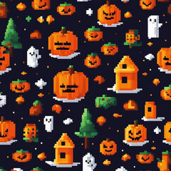 pattern  halloween themed in pixel art style