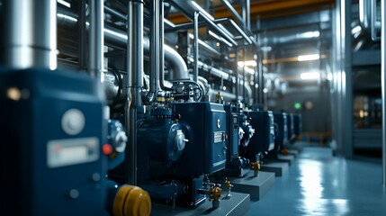 Industrial Machinery and Piping System in a Factory