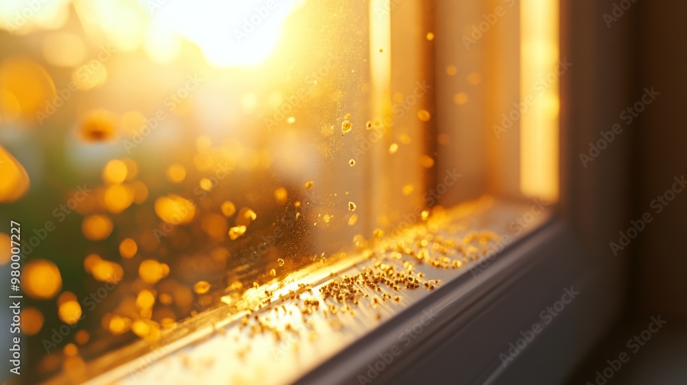 Aufkleber sunlight streams through a window, creating a warm glow and revealing floating dust particles. the s