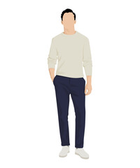 Fototapeta premium Vector illustration of a man in a light sweater and dark blue pants. Light casual