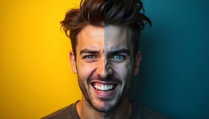 Obraz premium Split personality, mental health and bipolar disorder