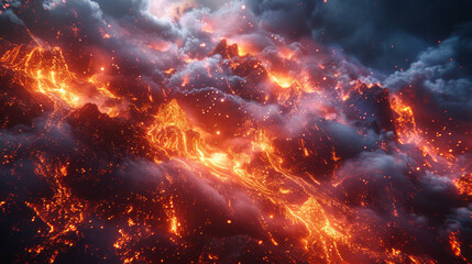 Fototapeta premium Volcano, fire and ash, landscape