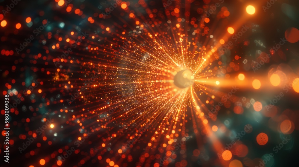 Poster abstract digital tunnel with glowing lights and particles. a futuristic, dynamic background
