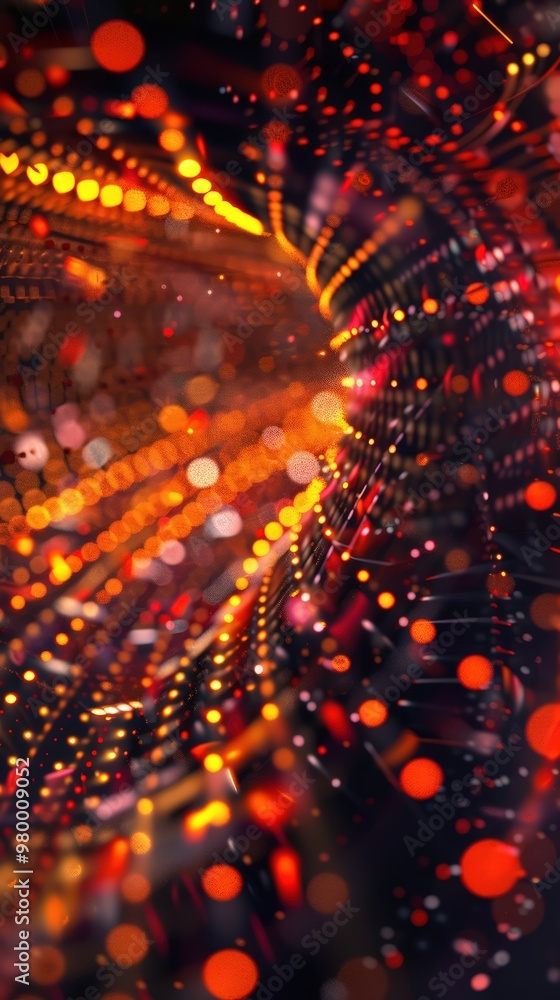 Poster abstract digital tunnel with glowing lights and particles. a futuristic, dynamic background