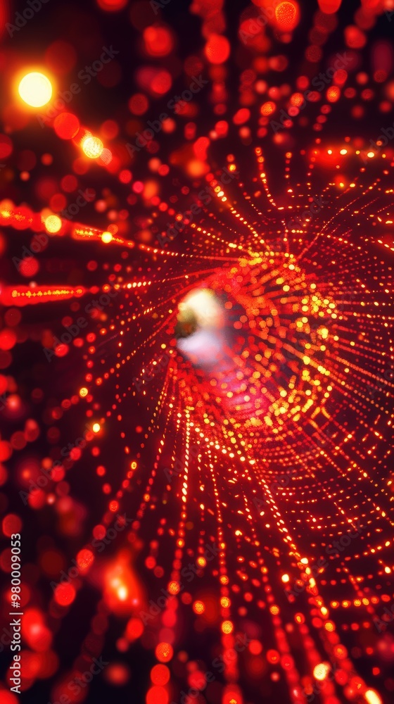Poster abstract digital tunnel with glowing lights and particles. a futuristic, dynamic background