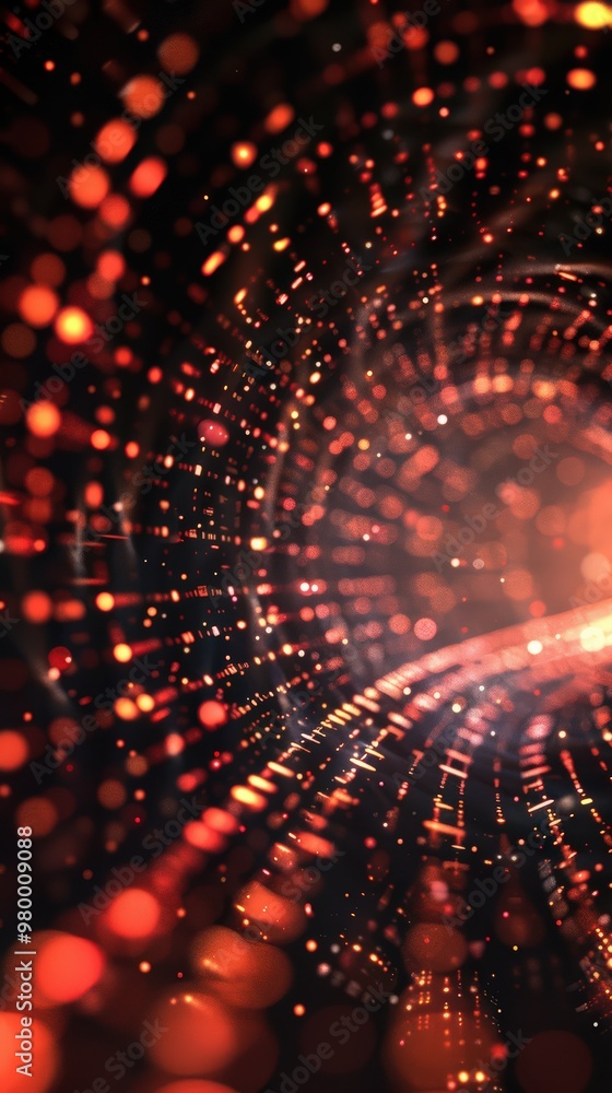 Poster abstract digital tunnel with glowing lights and particles. a futuristic, dynamic background