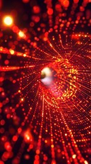 Obraz premium Abstract digital tunnel with glowing lights and particles. A futuristic, dynamic background