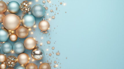 Christmas decorations frame background, gold and light pink balls