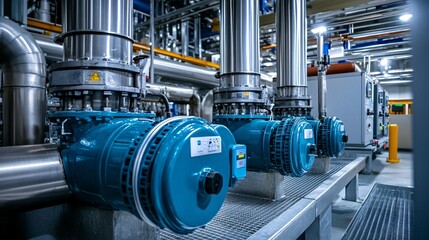 Industrial Machinery with Blue Motor and Silver Pipes